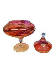 Cranberry Glass Pedestal Candy Dish Vintage Collectible Decorative Kitchenware