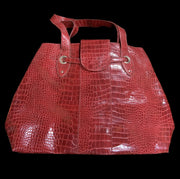 Purse Red Crocodile Pattern Bag Silver Hardware Vintage Tote