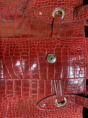 Purse Red Crocodile Pattern Bag Silver Hardware Vintage Tote