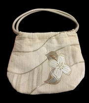 Carpetbags of America Purse White and Gold Vintage Bag Beaded Flower