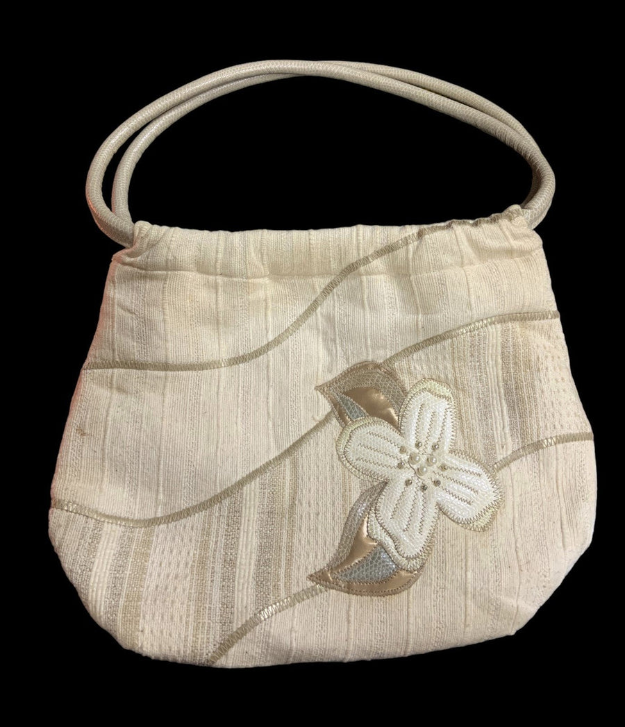 Carpetbags of America Purse White and Gold Vintage Bag Beaded Flower