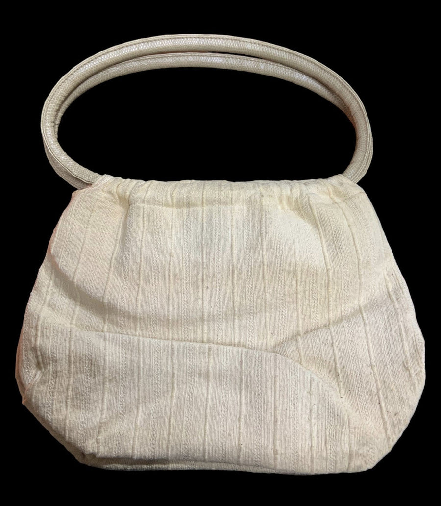 Carpetbags of America Purse White and Gold Vintage Bag Beaded Flower