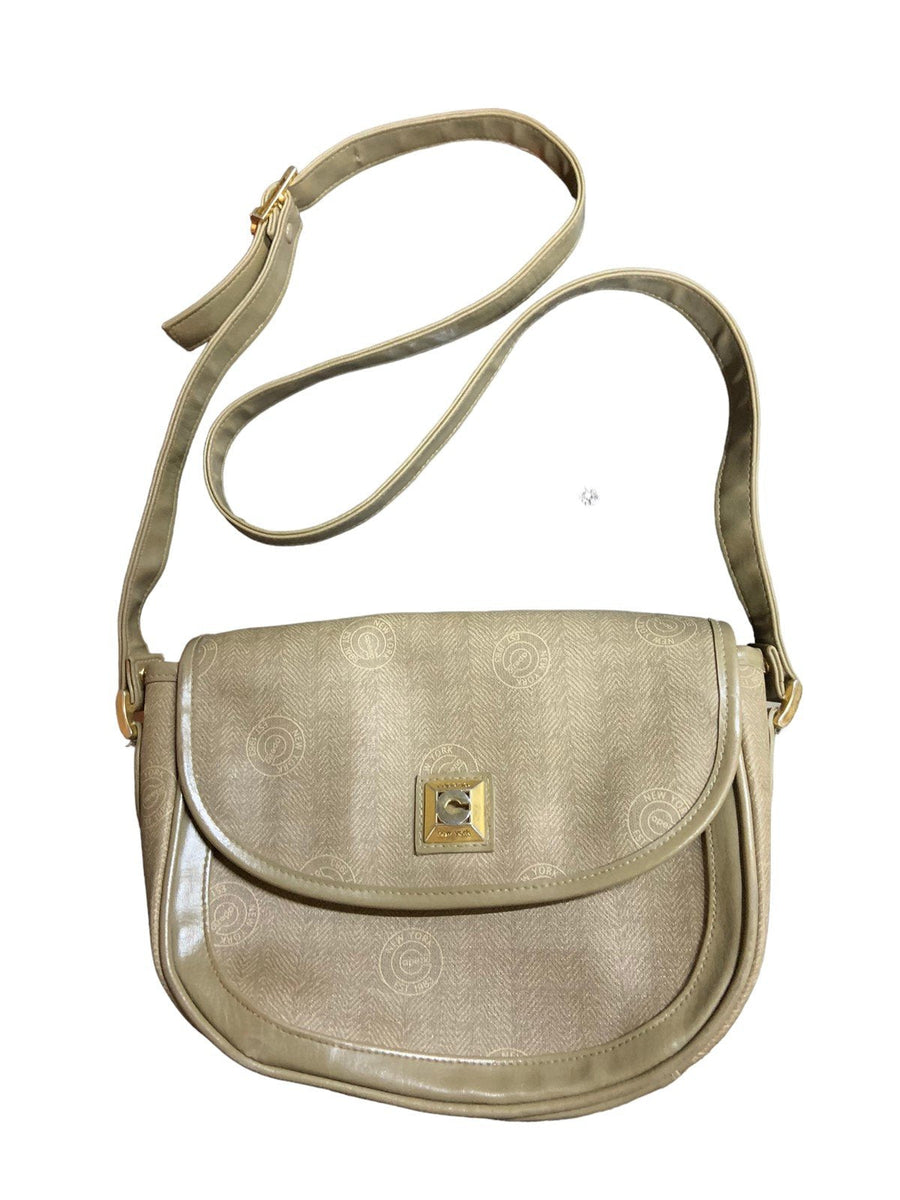 Capezio Purse Messenger Bag Crossbody Taupe Gold Hardware Vintage