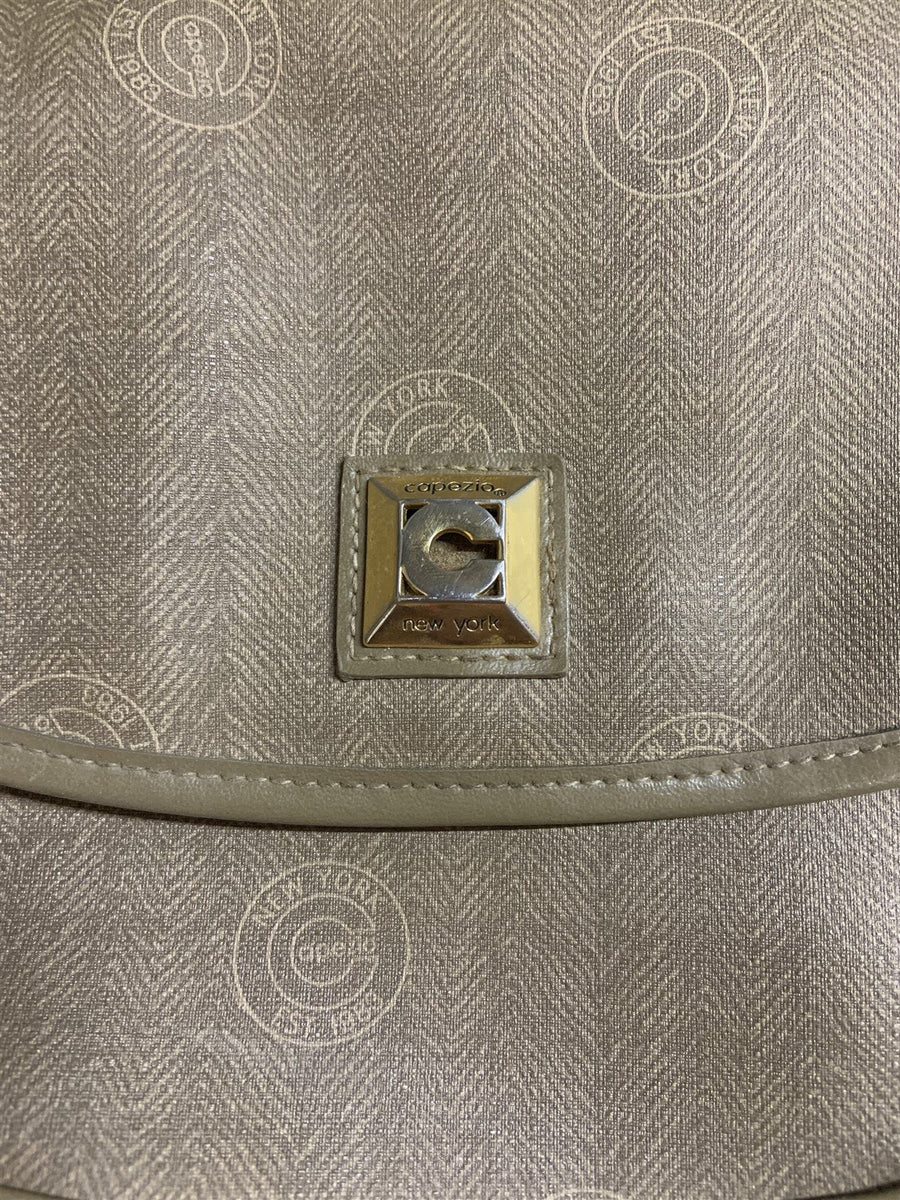 Capezio Purse Messenger Bag Crossbody Taupe Gold Hardware Vintage