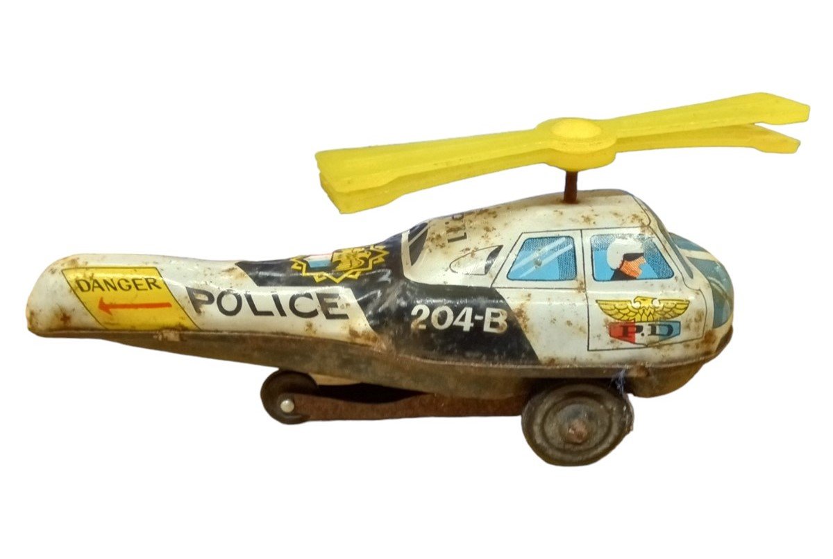 Japanese Police Helicopter Tin Friction Toy Vintage Collectible Nostalgic