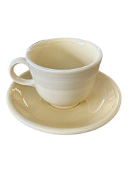 Fiesta - Ivory Cream Off White Teacup & Saucer Homer Laughlin Ceramic Tea Set