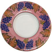 Jarm Large Plate Antique Hand-painted Vintage Grapes and Leaves Pink Background