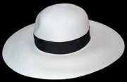 White Woman's Hat Antique Straw w/ Ribbon Vintage Floppy
