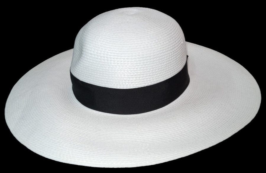 White Woman's Hat Antique Straw w/ Ribbon Vintage Floppy