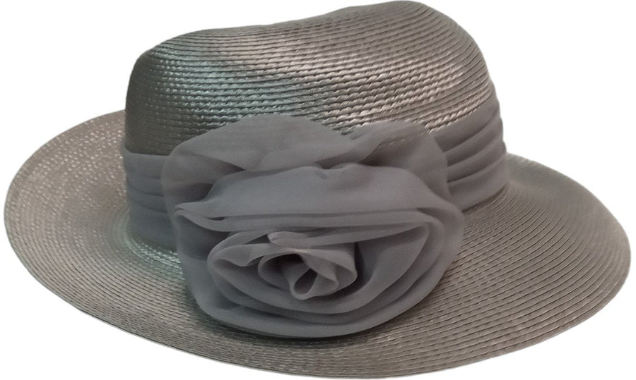 Silver Woman's Hat Antique Straw w/ Ribbon Vintage Floppy