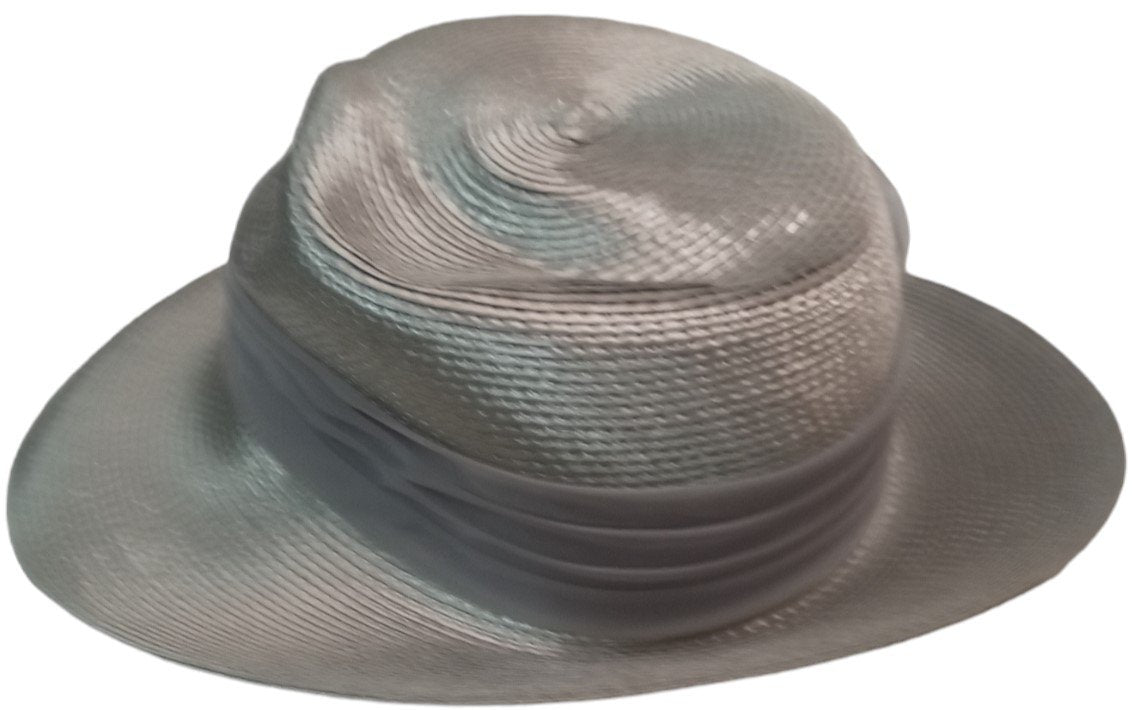 Silver Woman's Hat Antique Straw w/ Ribbon Vintage Floppy