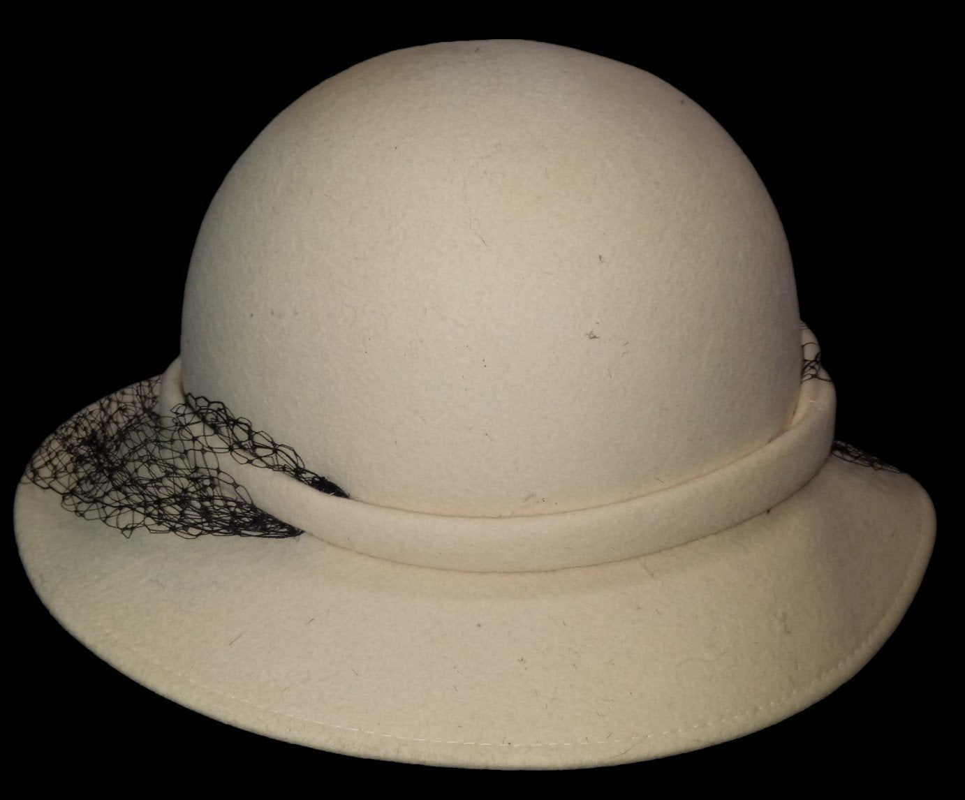 Cream Woman's Hat Antique Mr. K Originals Vintage Wool with Mesh Veil
