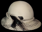 Cream Woman's Hat Antique Mr. K Originals Vintage Wool with Mesh Veil