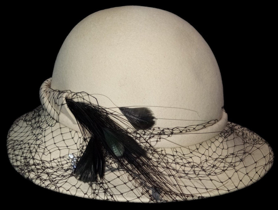 Cream Woman's Hat Antique Mr. K Originals Vintage Wool with Mesh Veil