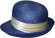 Blue Woman's Hat Antique Straw w/ Ribbon Flower Vintage Floppy