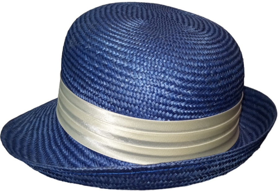 Blue Woman's Hat Antique Straw w/ Ribbon Flower Vintage Floppy
