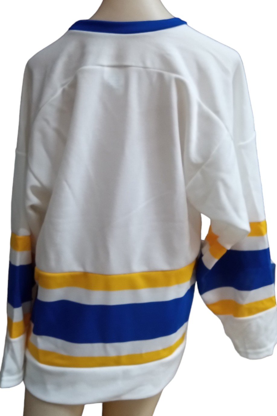 Athletic Hockey Jerseys White with Yellow Blue Stripes Multiple Sizes Lot of 20