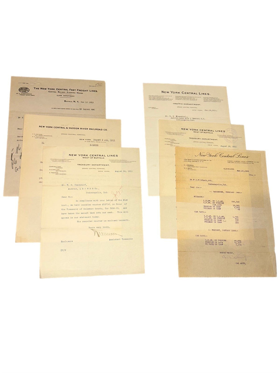 New York Central Lines Lot of Six Papers Railroad Documents Antique