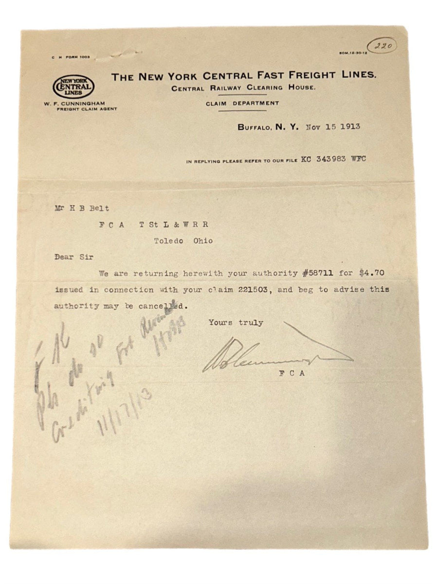 New York Central Lines Lot of Six Papers Railroad Documents Antique