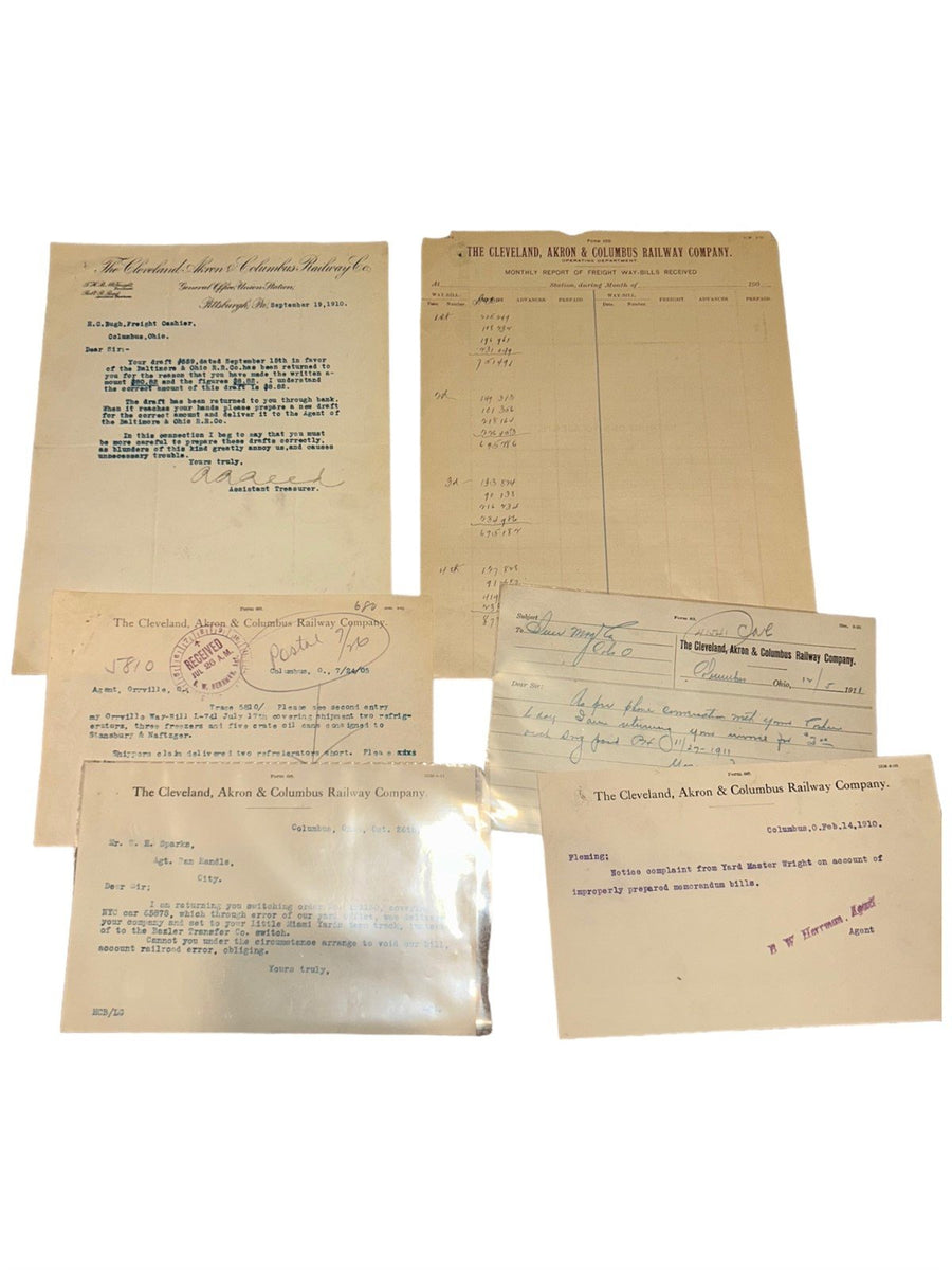 Cleveland Akron Columbus Railway Company Railroad Documents Lot of 6 Antique