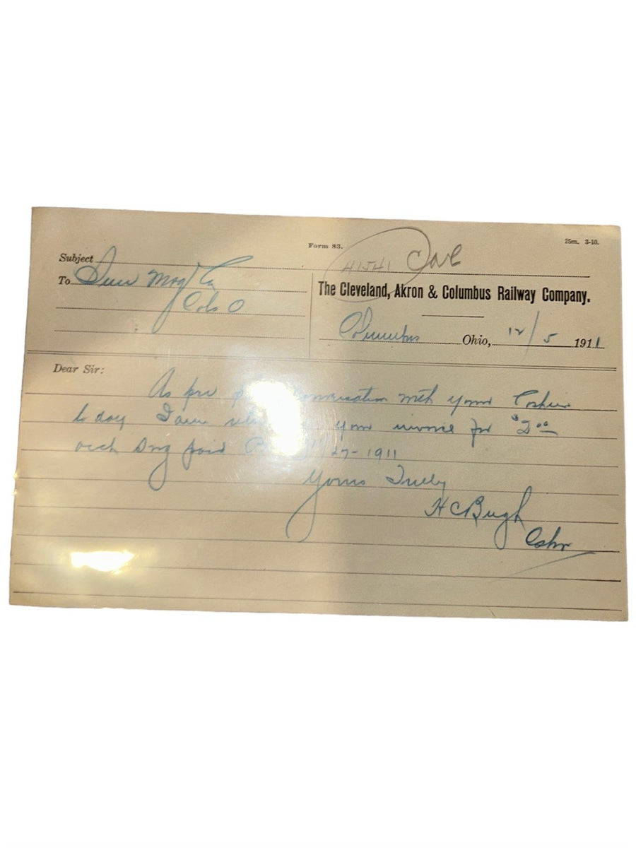 Cleveland Akron Columbus Railway Company Railroad Documents Lot of 6 Antique