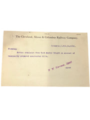 Cleveland Akron Columbus Railway Company Railroad Documents Lot of 6 Antique