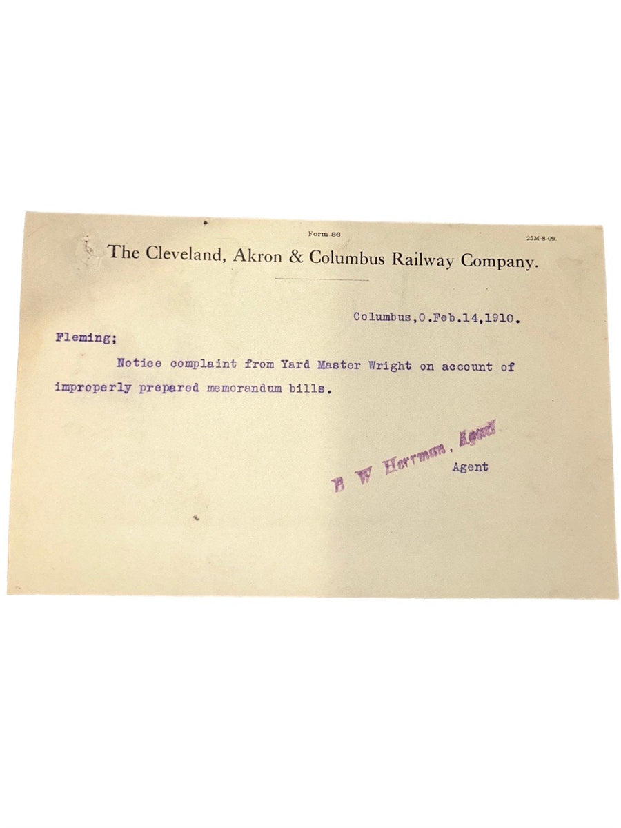 Cleveland Akron Columbus Railway Company Railroad Documents Lot of 6 Antique