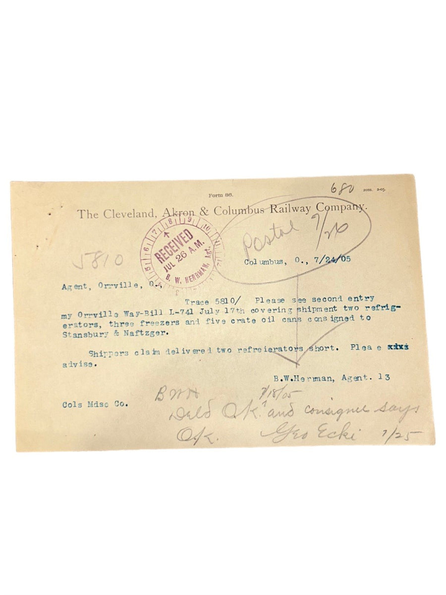 Cleveland Akron Columbus Railway Company Railroad Documents Lot of 6 Antique