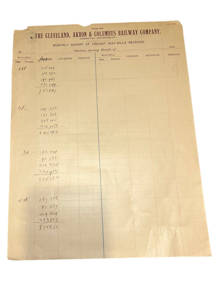 Cleveland Akron Columbus Railway Company Railroad Documents Lot of 6 Antique