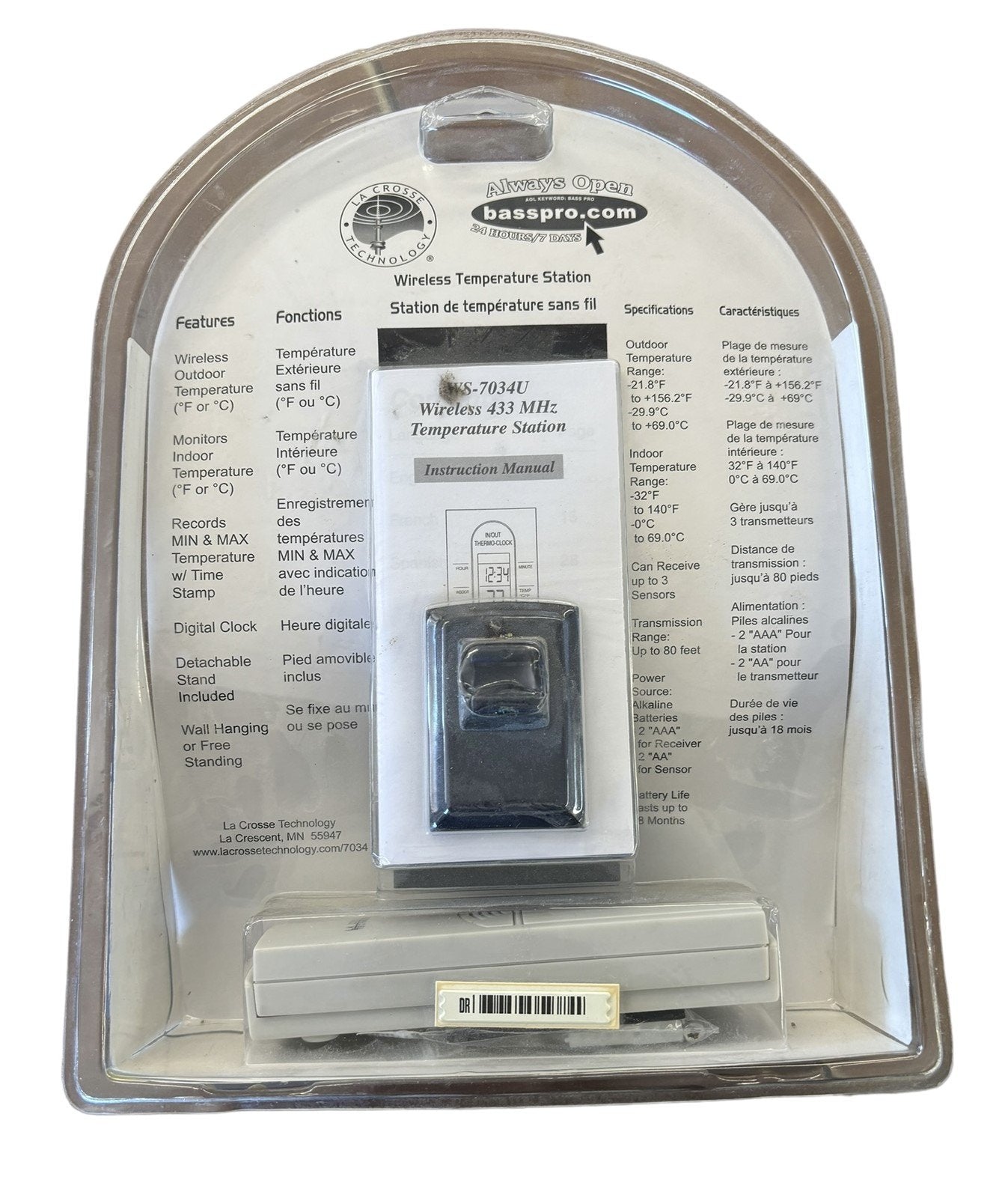 Temperature Station Wireless Sensor Bas Pro Shops Model WS-7034BASS Outdoor