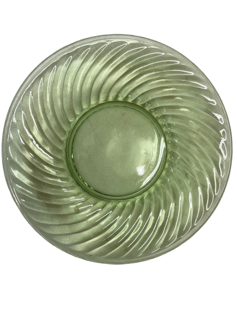 Depression Green Vaseline Federal Uranium 6'' Bread Plate Swirl Lot of 7