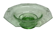 Uranium Vaseline Depression Glass Green Floral Etched Pedestal Dish Candy Bowl