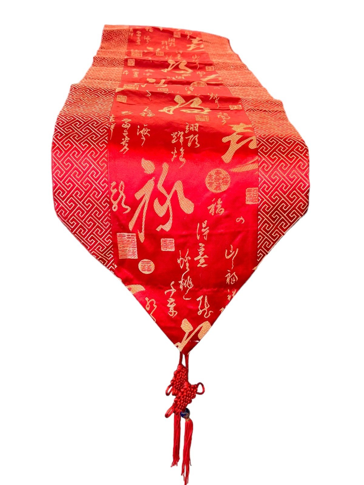 Chinese Red Mandarin Table Runner With Tassels Decoration