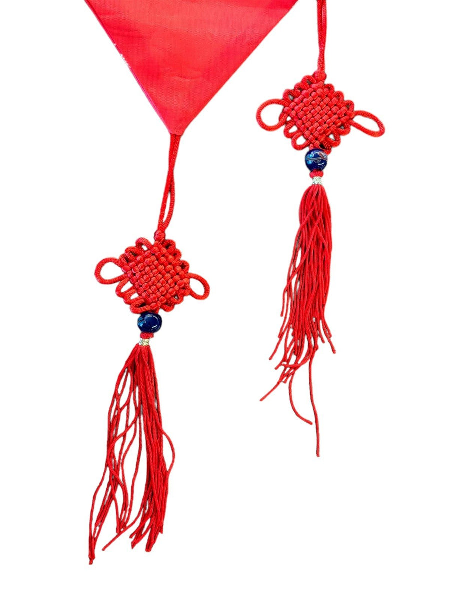 Chinese Red Mandarin Table Runner With Tassels Decoration