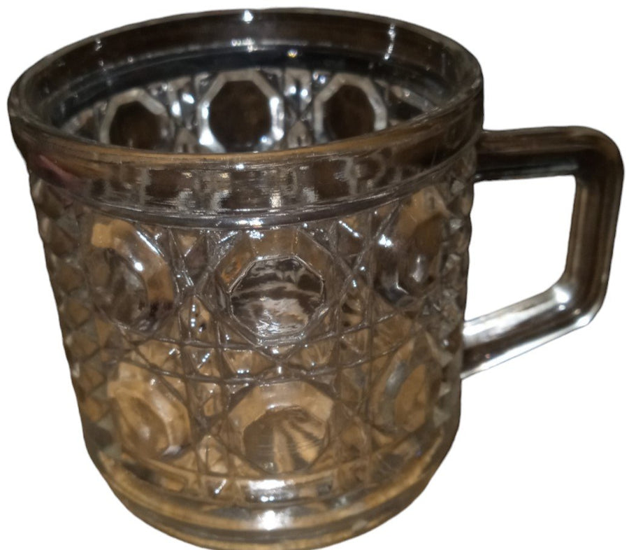 Federal Glass Snack Tray with Cups Antique Starburst Bottom Vintage Button Cane