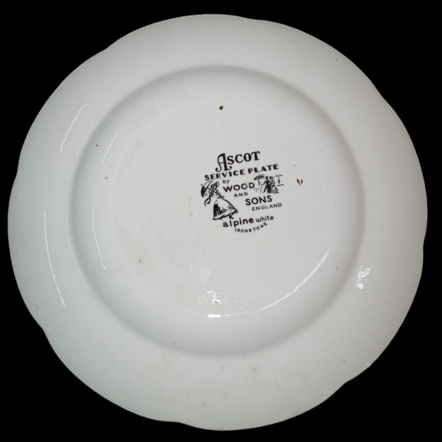 Ascot Service Plate Antique Wood and Sons England Vintage Alpine White Ironstone