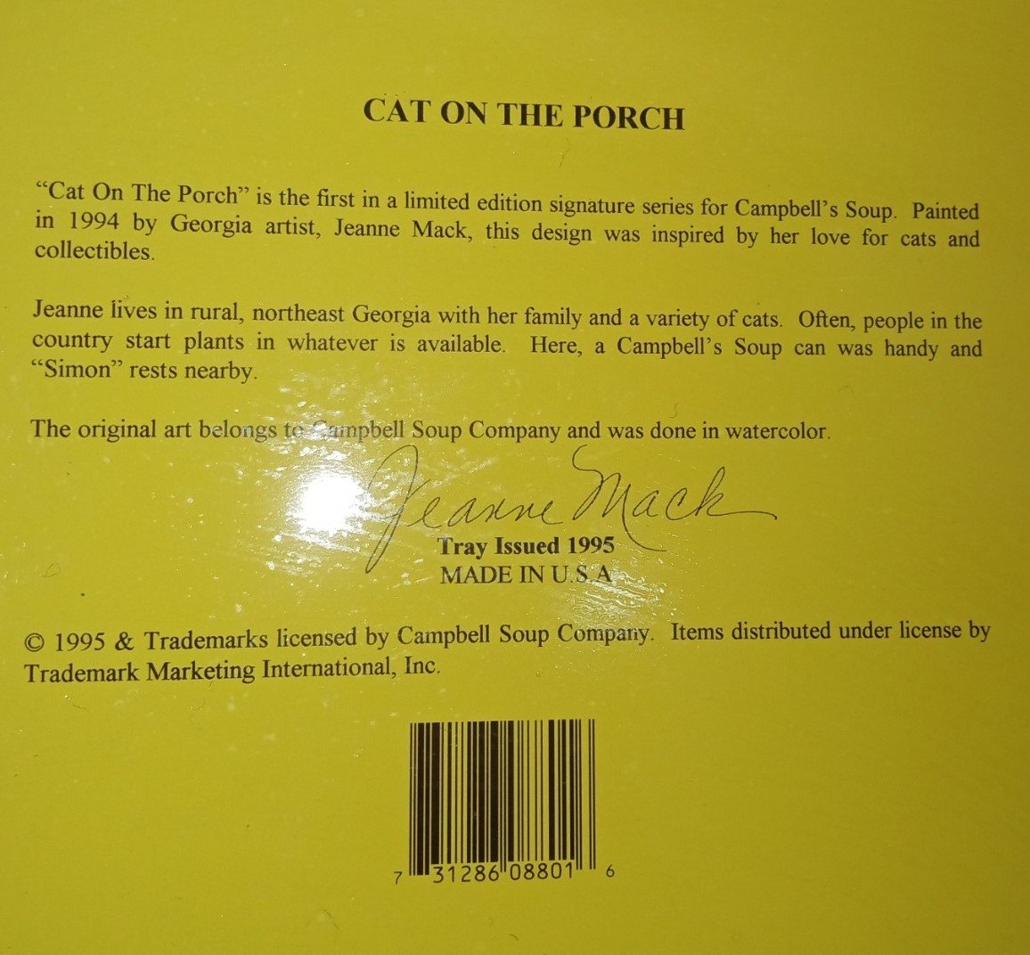 Cat on the Porch Vintage Campbell's Soup Metal Tray Jeanne Mack