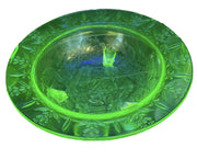 Uranium Vaseline Glass Footed Floral Embossed Bowl Green Dish