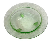 Uranium Vaseline Glass Footed Floral Embossed Bowl Green Dish