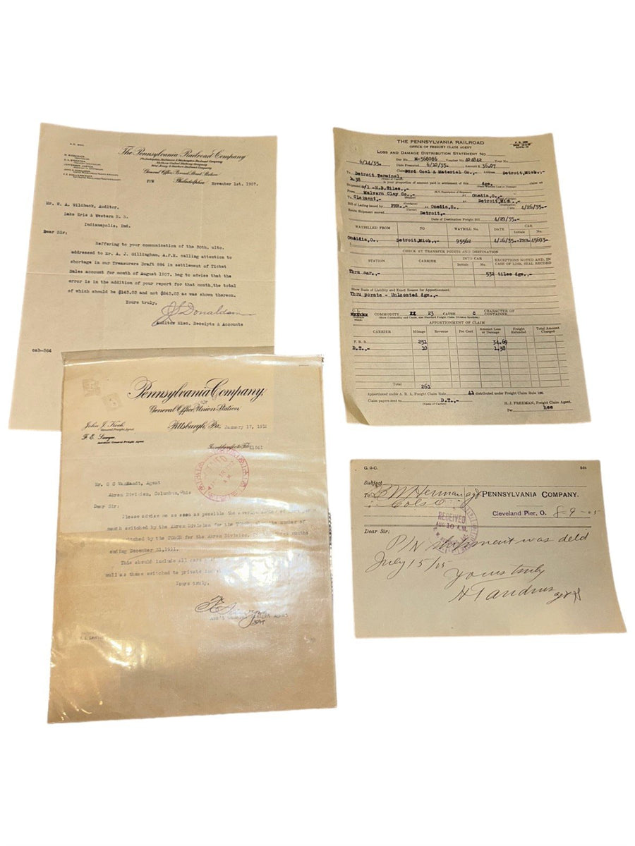 Pennsylvania Railroad Original Documents 1900's Lot of Four Antique