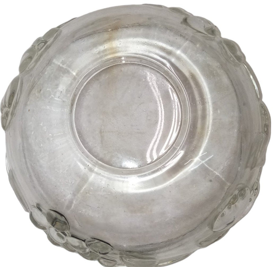 Heavy Glass Serving Bowl Vintage Grapes and Leaves Scalloped Rim