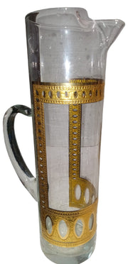 Culver Antigua Martini Pitcher and Glasses Antique Gold Crackle Vintage 6 Pieces