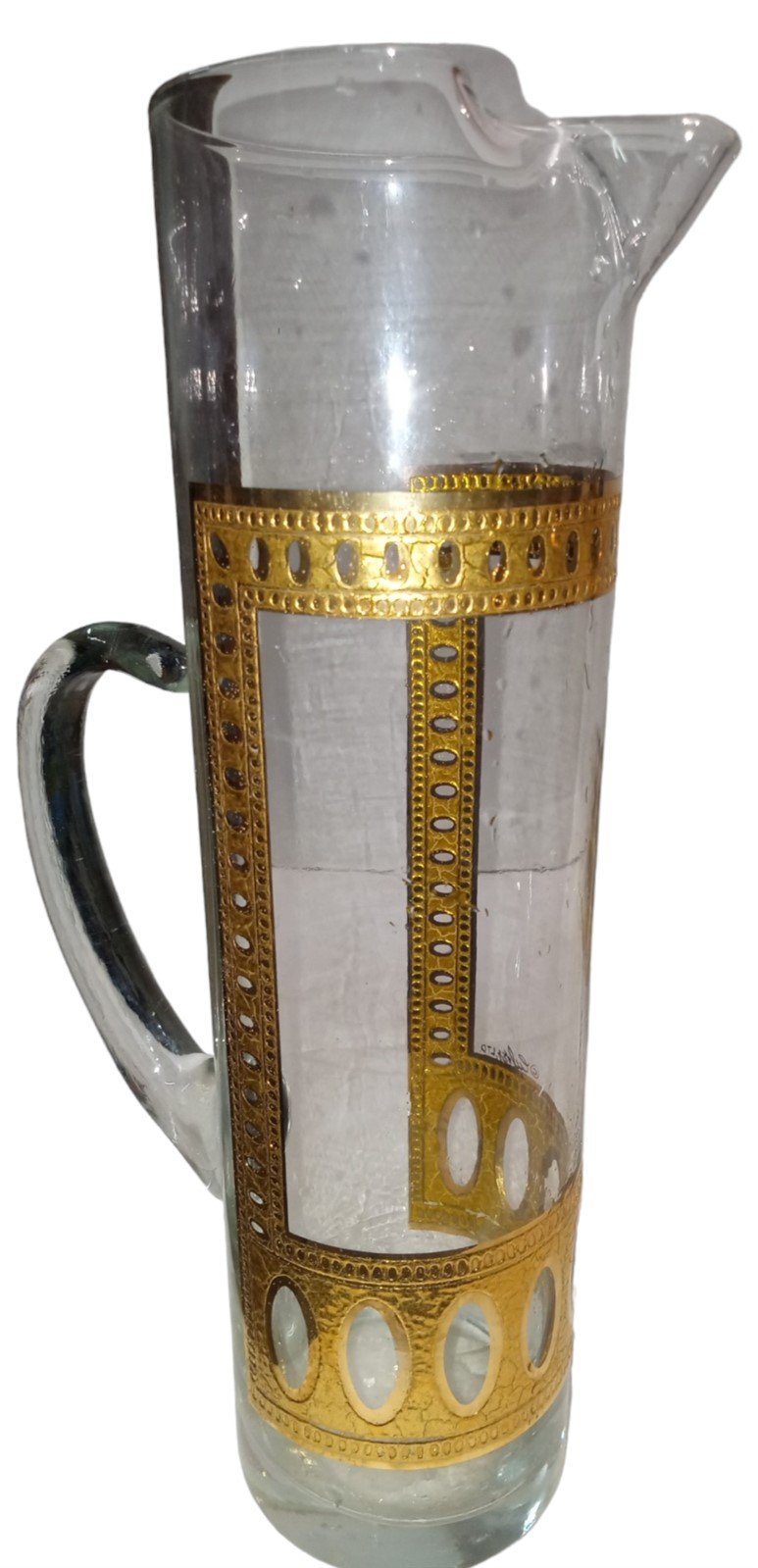 Culver Antigua Martini Pitcher and Glasses Antique Gold Crackle Vintage 6 Pieces