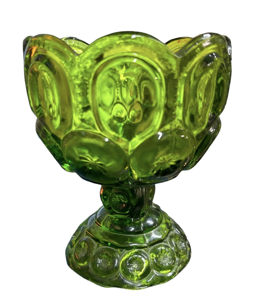 L.E Smith Moon and Stars Glass Green Candy Compote Dish Goblet
