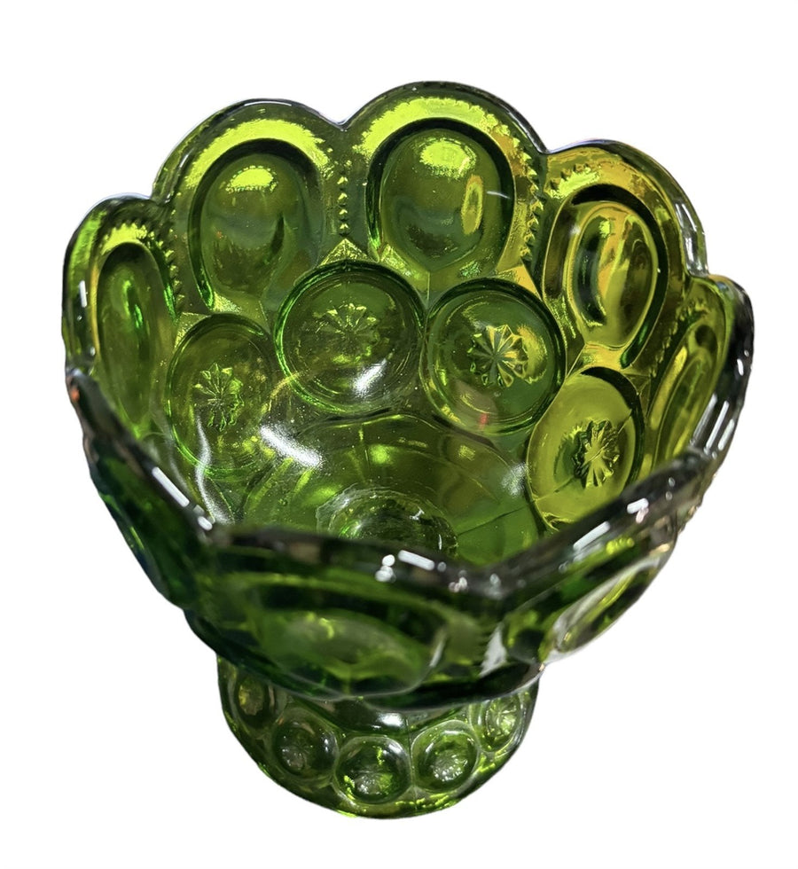 L.E Smith Moon and Stars Glass Green Candy Compote Dish Goblet