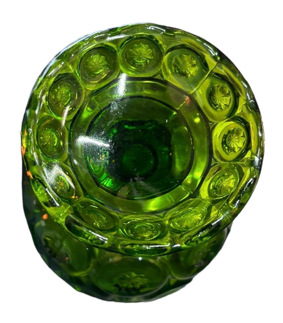 L.E Smith Moon and Stars Glass Green Candy Compote Dish Goblet