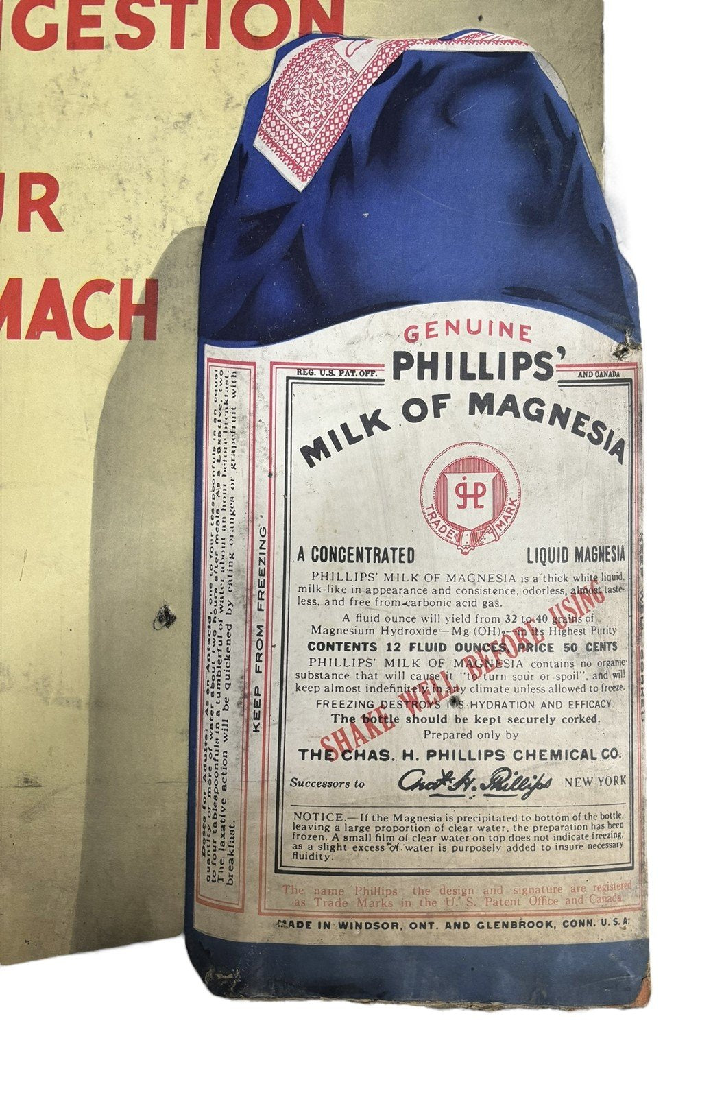 Phillip's Milk of Magnesia Antique Advertisement Cardboard Sign