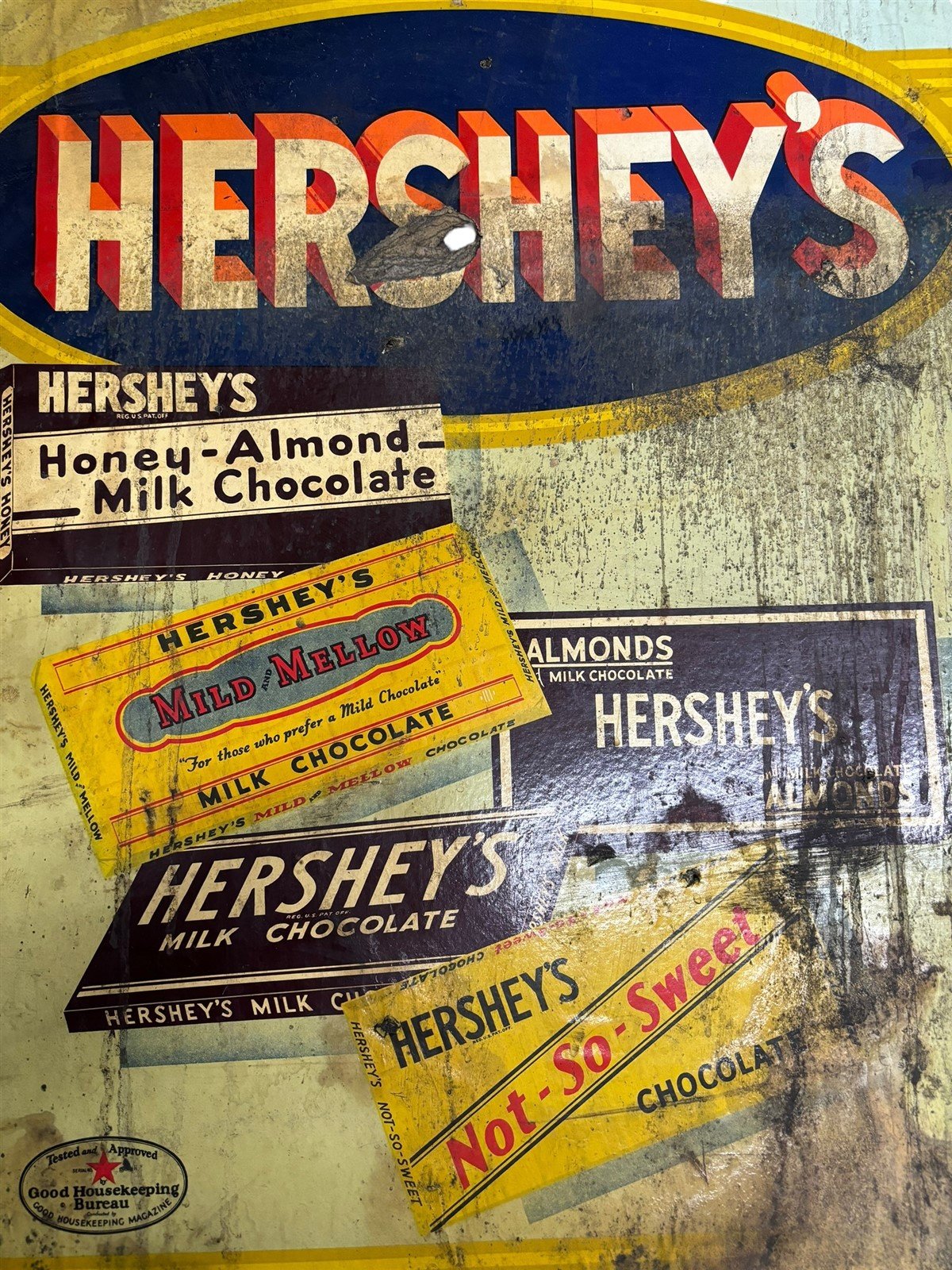 Hershey's Advertisement Antique Cardboard Sign Milk Chocolate Candy 1940s