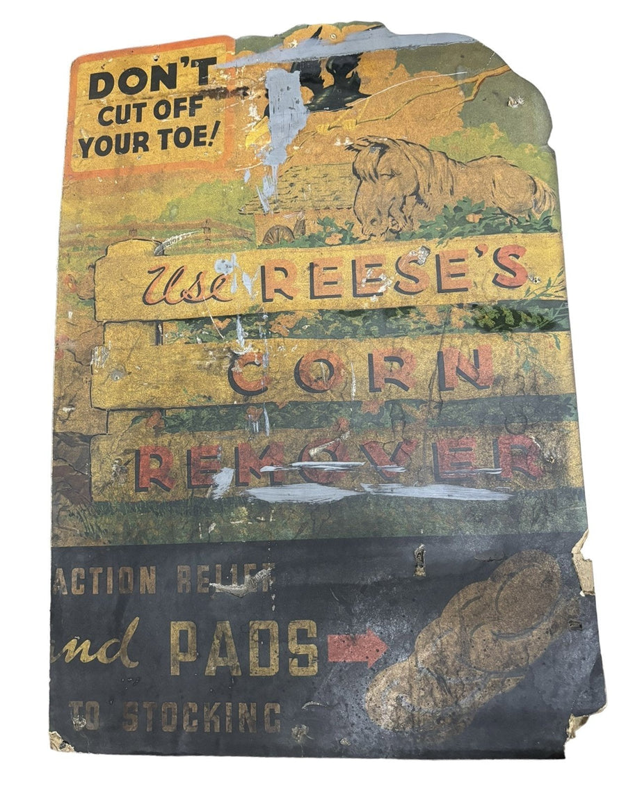Reese's Antique Advertisement Corn Remover Cardboard Sign Don't Cut Off Your Toe