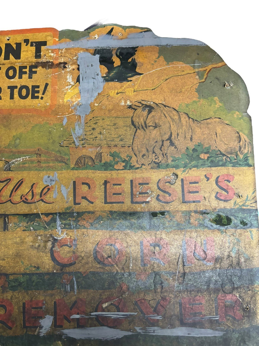 Reese's Antique Advertisement Corn Remover Cardboard Sign Don't Cut Off Your Toe